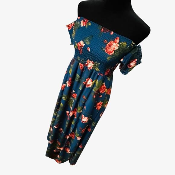 Altar’d State Maxi Dress Blue Floral Smocked Panel Front Fall Boho Wedding Guest - Picture 2 of 8